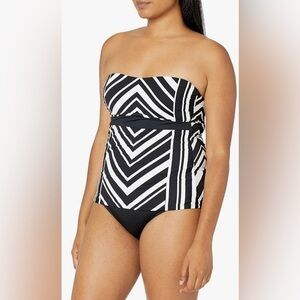NEW La Blanca Women’s Bandeau Tankini Swimsuit Top Black & White Sz 8